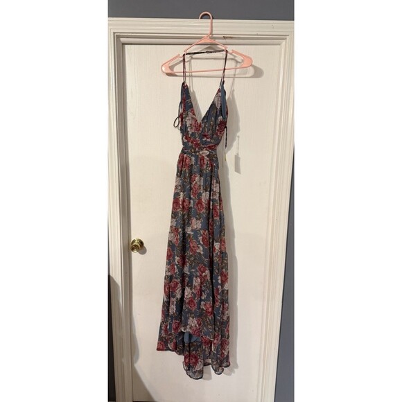 $158 Astr The Label Slate Blue Frolic Floral Cutout Maxi Dress XS A500 - Picture 2 of 9